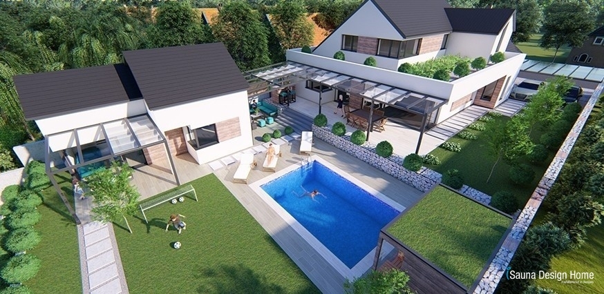 Haus mit Wellness Garten Garten 3D Plan