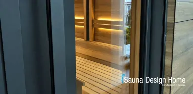 Maßgefertigte Sauna mit Glastür Maßgefertigte Sauna mit Glastür