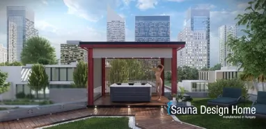 Pergola mit LED-Stimmungsbeleuchtung in Rot Pergola mit LED-Stimmungsbeleuchtung in Rot