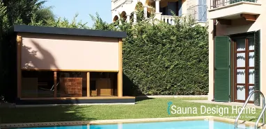 Sauna im Garten mit Pool