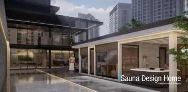 Das Außen Saunahaus in einer privaten Penthouse mit Panoramablick Das Außen Saunahaus in einer privaten Penthouse mit Panoramablick