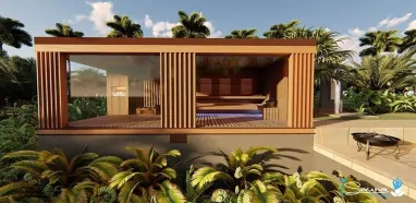 Exterieur Design, individuelles Saunahaus für Bikram Yoga Exterieur Design, individuelles Saunahaus für Bikram Yoga