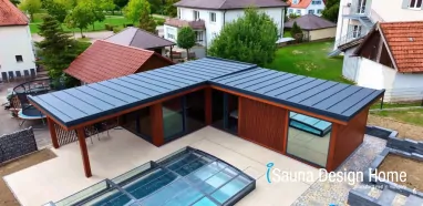 Individuelles Wellnesshaus aus der Vogelperspektive