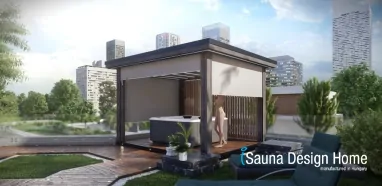 Pergola mit Jacuzzi, Farbe Esche grau, wasserdicht, BLUETOOTH-Soundsystem Pergola mit Jacuzzi, Farbe Esche grau, wasserdicht, BLUETOOTH-Soundsystem
