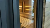 Maßgefertigte Sauna mit Glastür Maßgefertigte Sauna mit Glastür