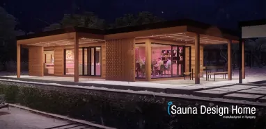 Individuelles Massivholz-Saunahaus mit Terrasse