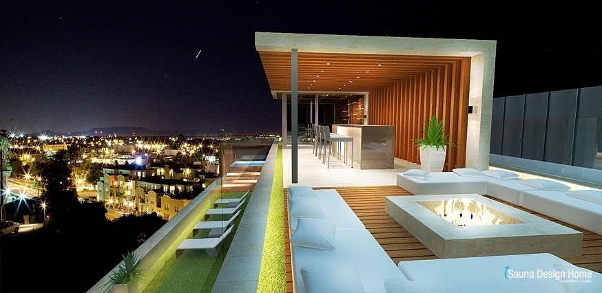 Lounge Terrasse mit Sauna, atemberaubende Sicht, iSauna Design