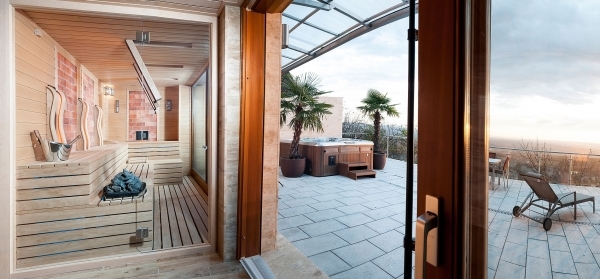 Wellness Garten, kombinierte Sauna, Saunabau Deutschland